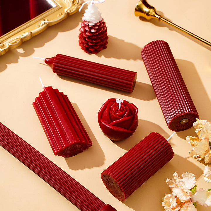 Long Fluted Decorative Dinner Taper Candle with Vertical Ribbed Sculptural Profile