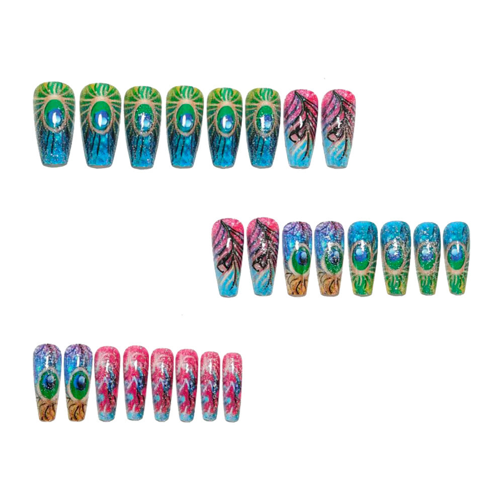 Artificial nails with detailed peacock feather motif Stornfield