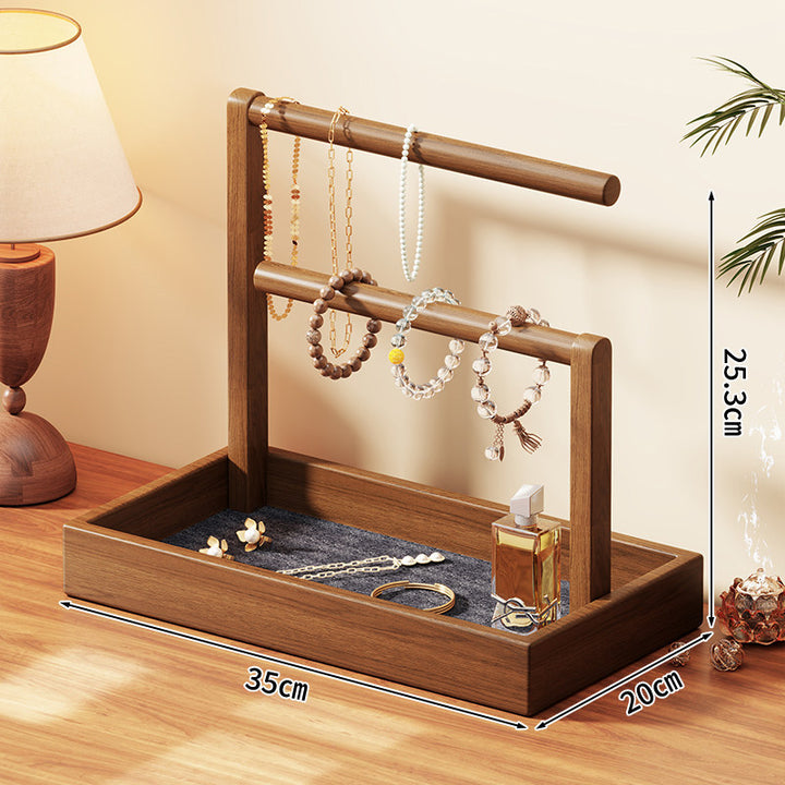 Tiered Wooden Jewelry and Bracelet Display Stand with Felt-Lined Tray