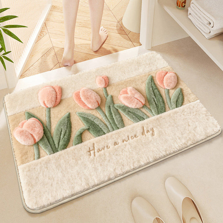 Floral Embroidered Bath Mat