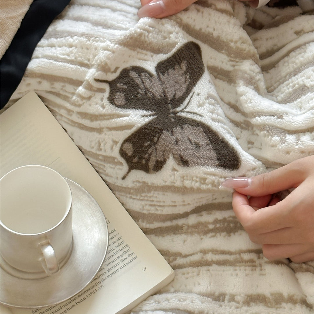 Quilted Velvet Duvet Cover Set with Embroidered Butterfly and Piped Edges
