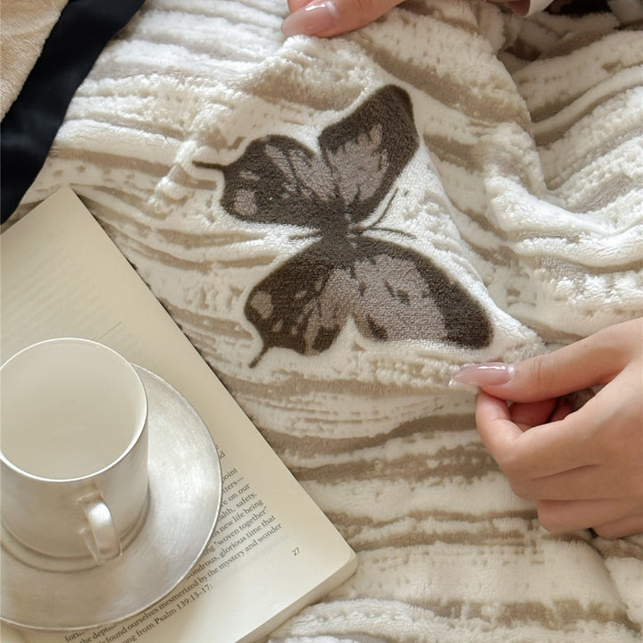 Quilted Velvet Duvet Cover Set with Embroidered Butterfly and Piped Edges