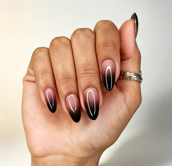 Artificial nails with elegant ombre design and filigree edge Stornfield