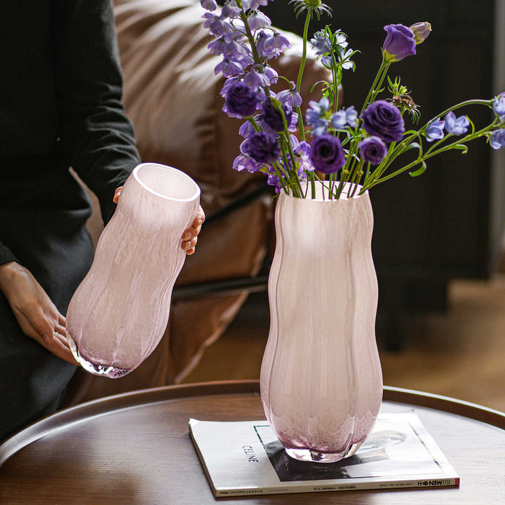 Handblown Textured Decorative Glass Vase with Organic Curved Silhouette Stornfield