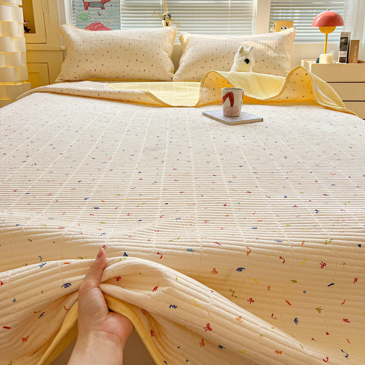 Textured Botanical Print Quilted Bedspread