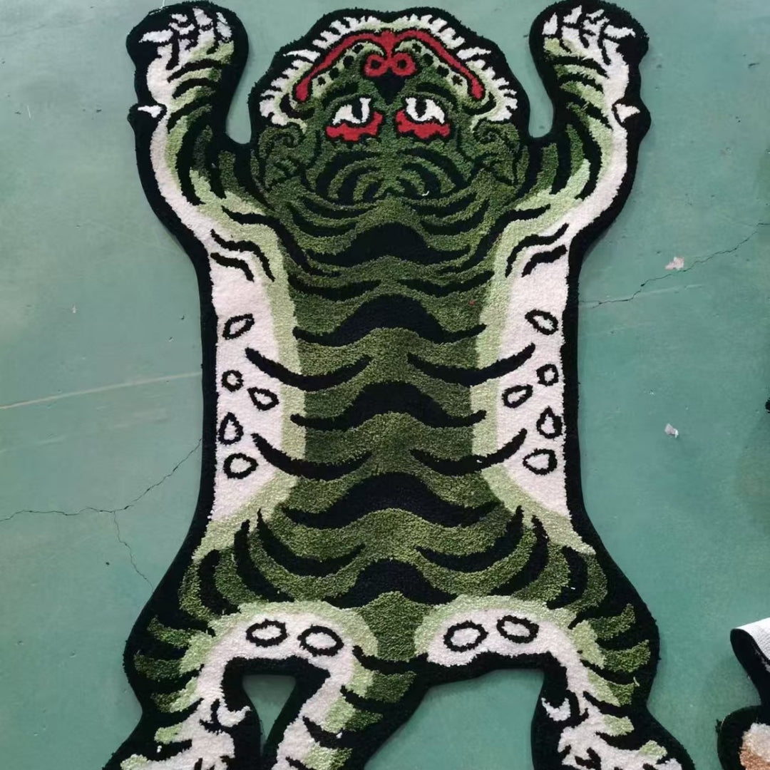 Tiger-Shaped Embroidered Accent Rug