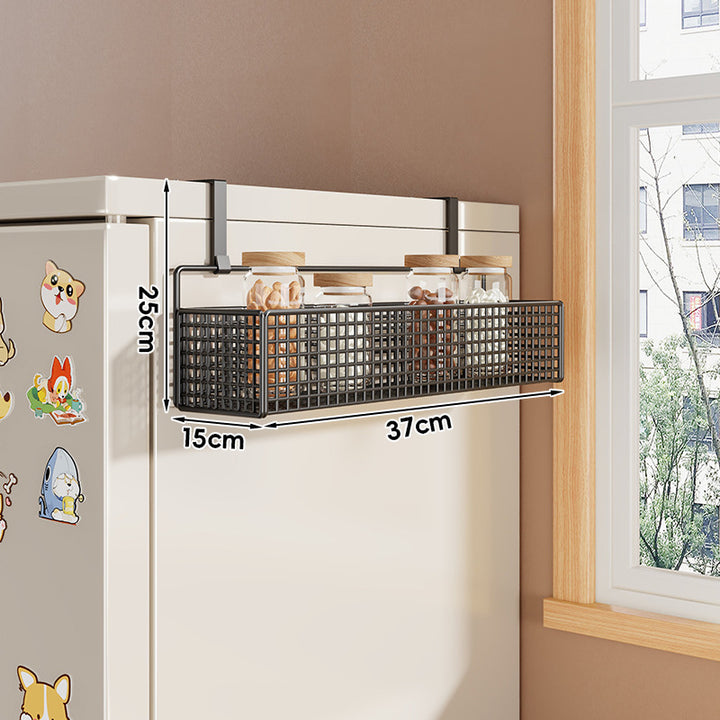 Over-Refrigerator Vertical Hanging Mesh Storage Rack with Deep Baskets and Hook Rail