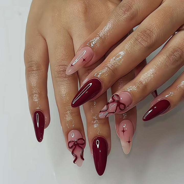 Nail art set with elegant bow and glitter designs Stornfield