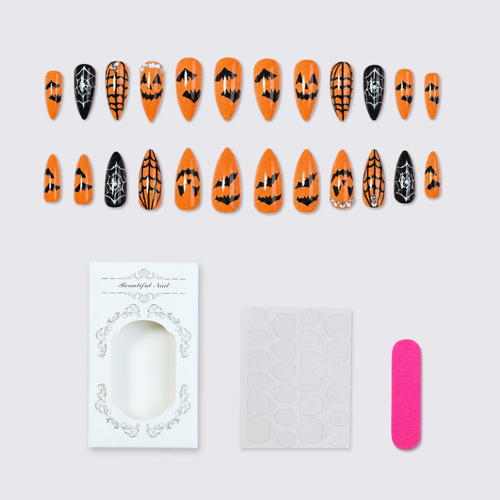 Acrylic nail set with Halloween designs and glitter elements Stornfield
