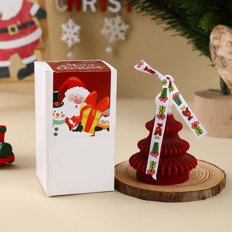 Hand-Poured Christmas Tree Ornament Soy Candle with Decorative Ribbon and Gift Box