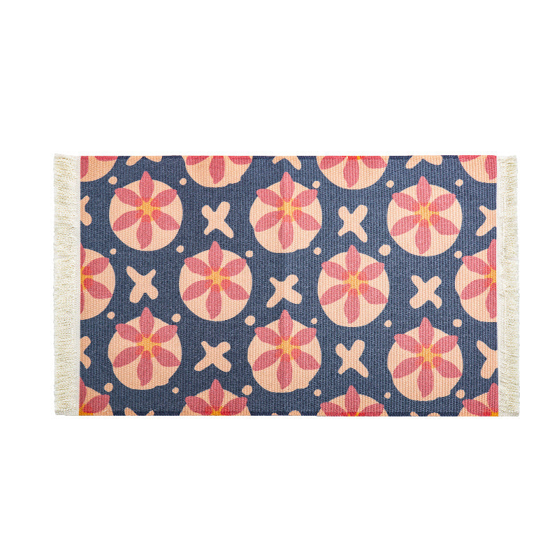 Flat-woven runner rug in ethnic stripe design with hand-fringed edge