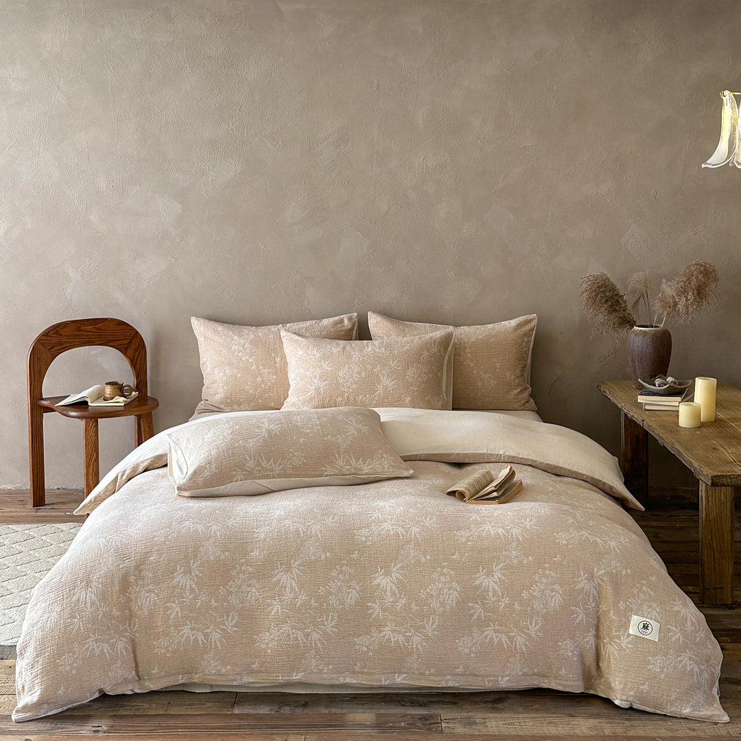 Jacquard Washed Linen-Cotton Duvet Cover Set with Decorative Pillow Shams