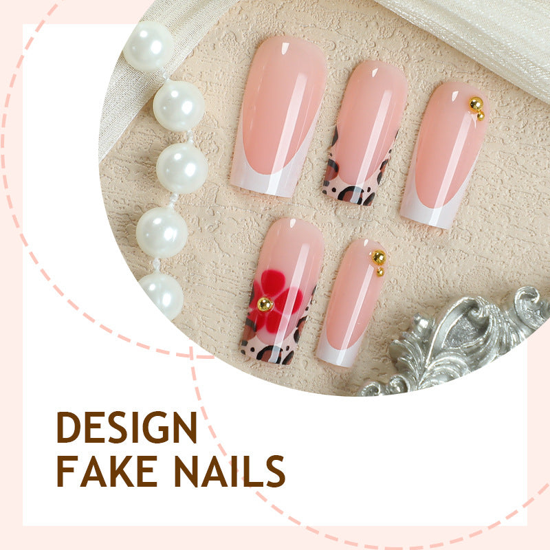 Acrylic Nail Set with Modern Floral and Leopard Designs Stornfield