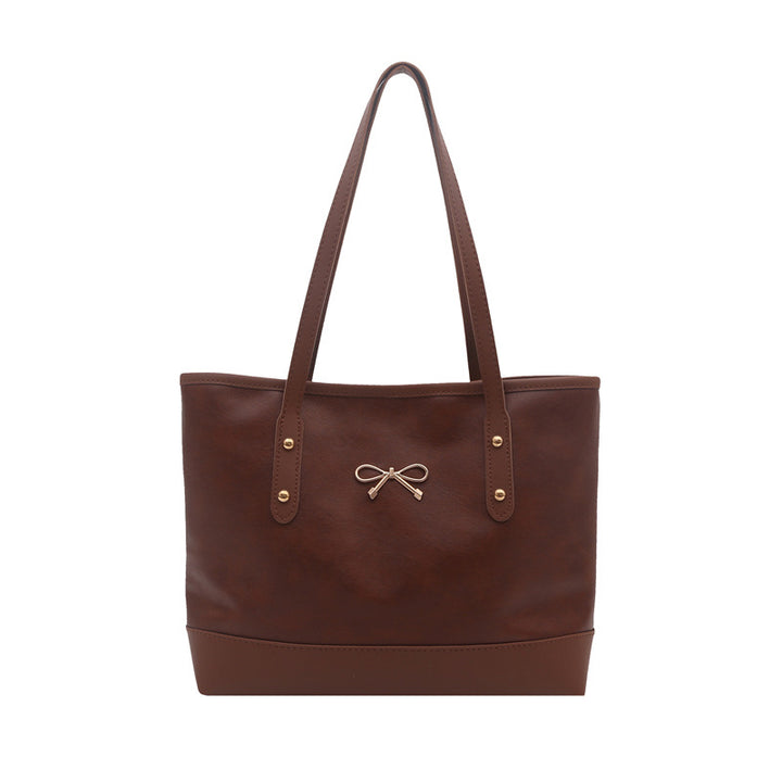 Elegant Faux Leather Tote Bag with Accent Bow