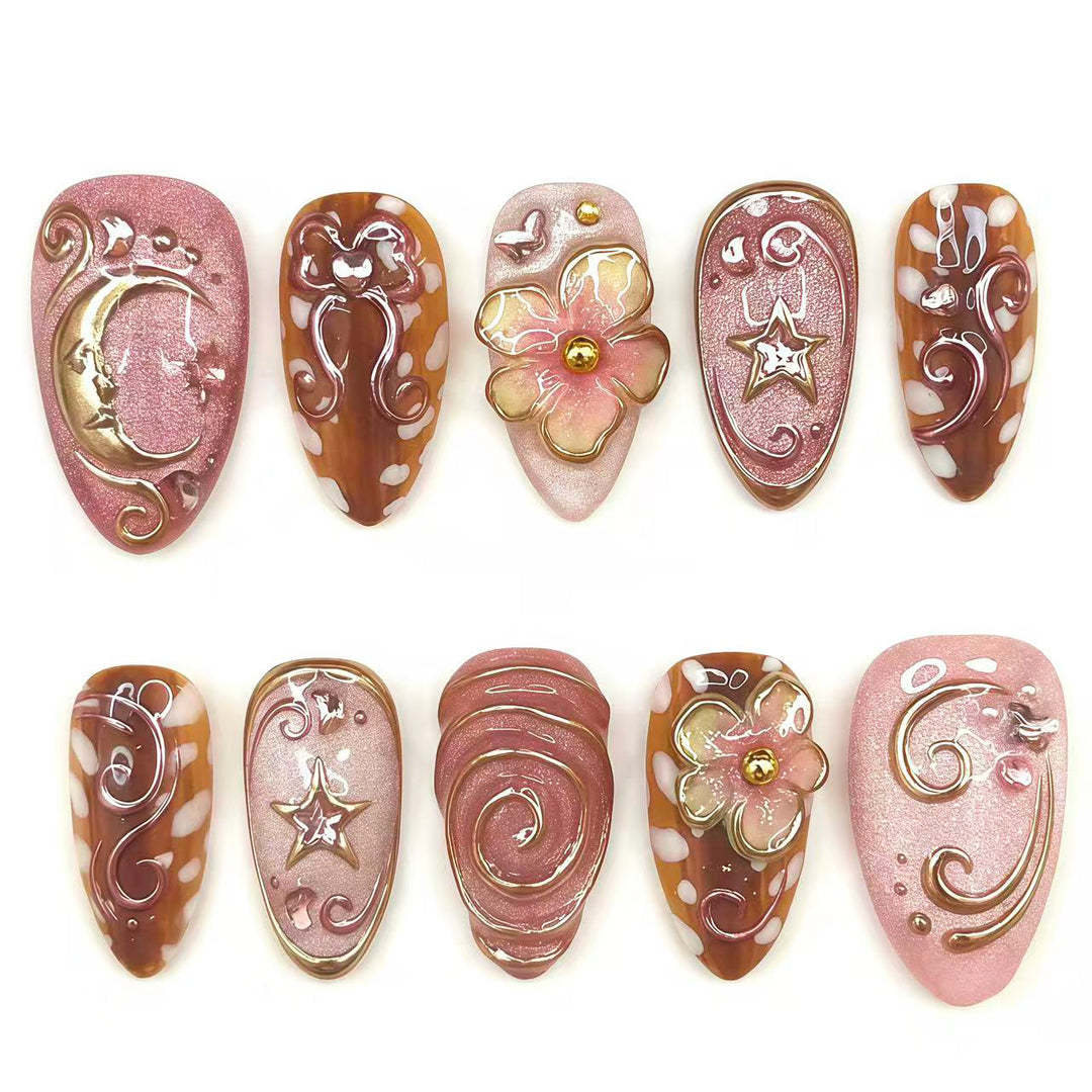 Floral-Embellished Press-On Nail Design Set