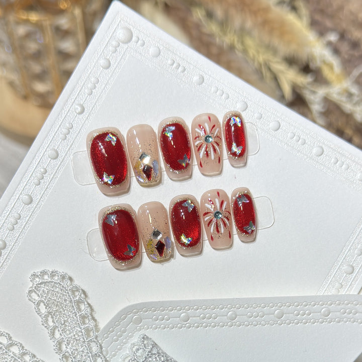 Artistic Press-On Nail Set with Glitter and Star Accents Stornfield