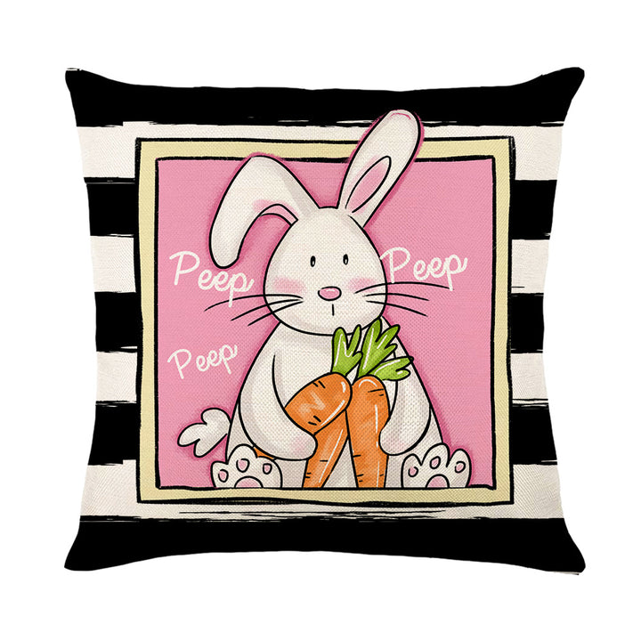 Spring Easter Cotton-Linen Square Decorative Throw Pillow Cover with 'Happy Easter' Script Print