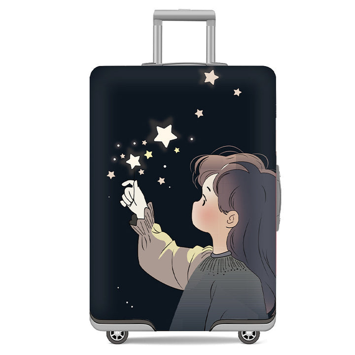 Unisex nan elastic motif suitcase cover made of stretchable polyester with handle and wheel openings Stornfield