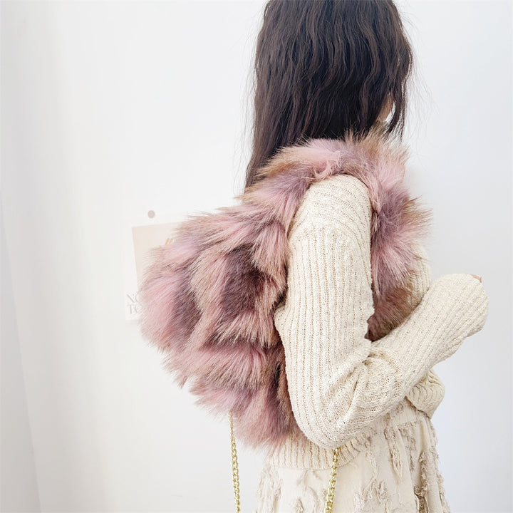 Textured Faux Fur Handheld Purse