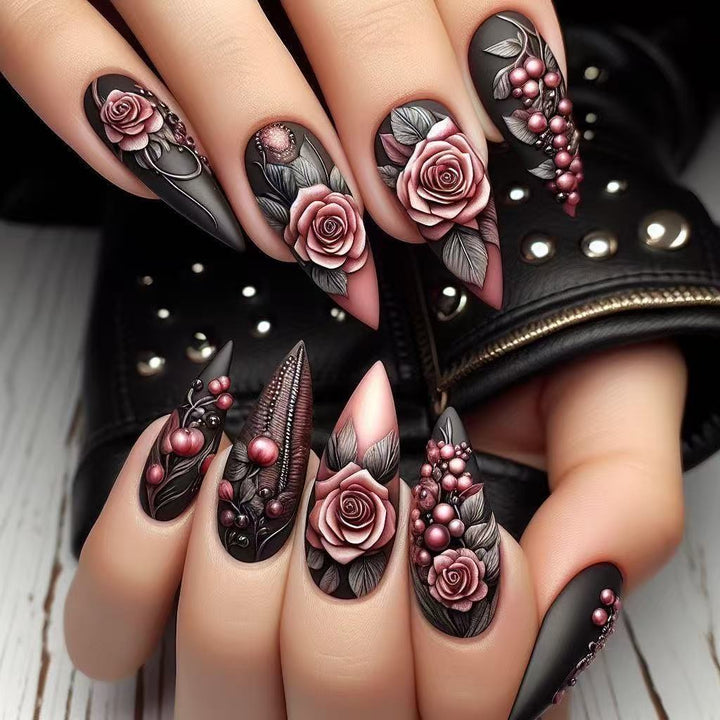 Artificial nails with detailed rose design Stornfield