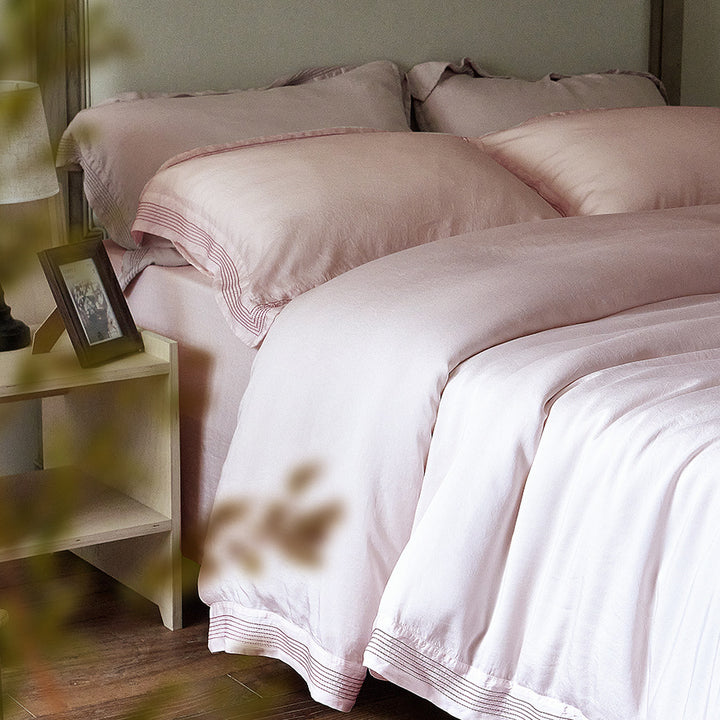 Washed Linen Duvet Cover Set with Pleated Hem