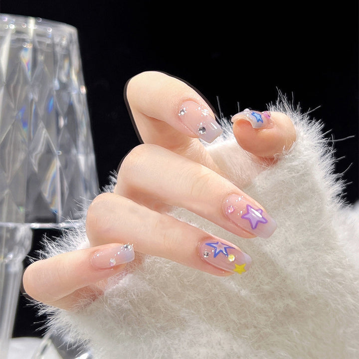 Artificial nail set with elegant blooming decorations and delicate ombre effect Stornfield