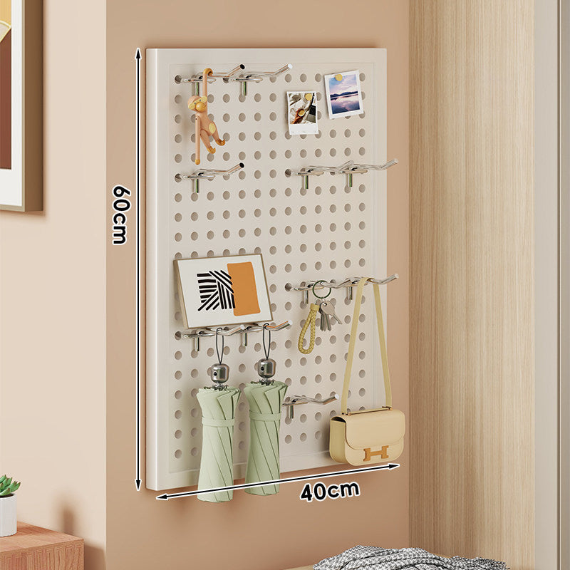 Large Vertical Perforated Wall Storage Panel with Adjustable Hooks and Accessory Mounts