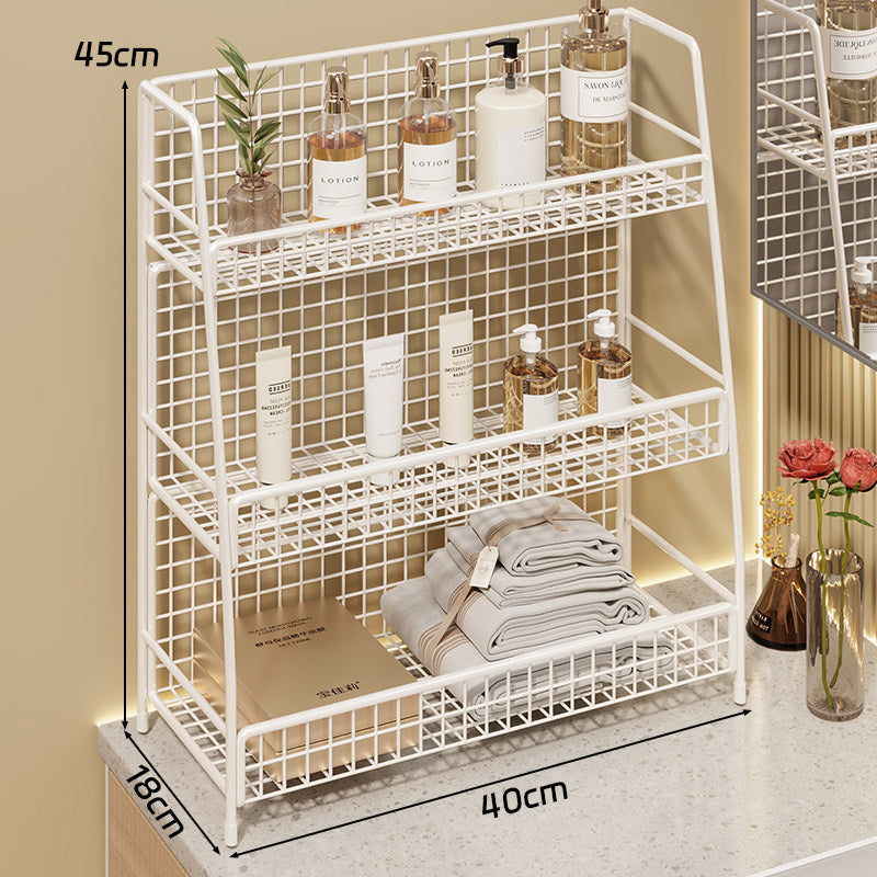 Multi-Tier Wire Grid Countertop Organizer with Angled Frame and Ventilated Mesh Shelves