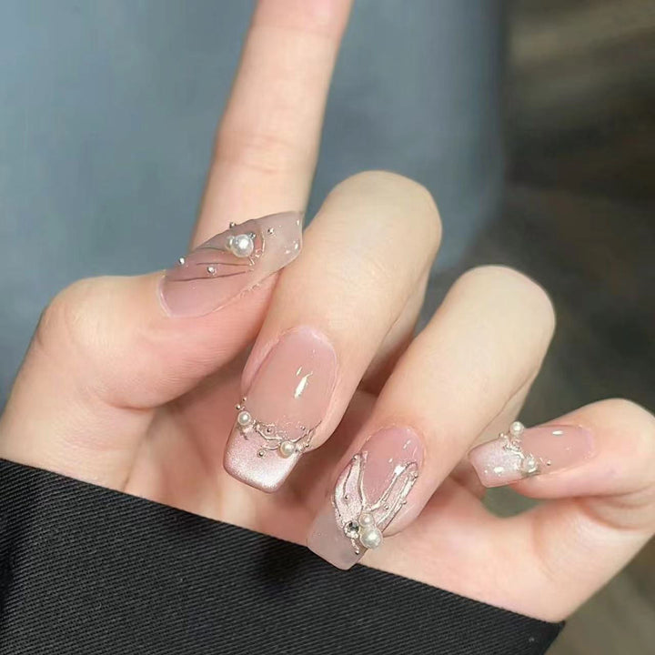 Decorative Press-On Nail Set with Pearl Accents Stornfield
