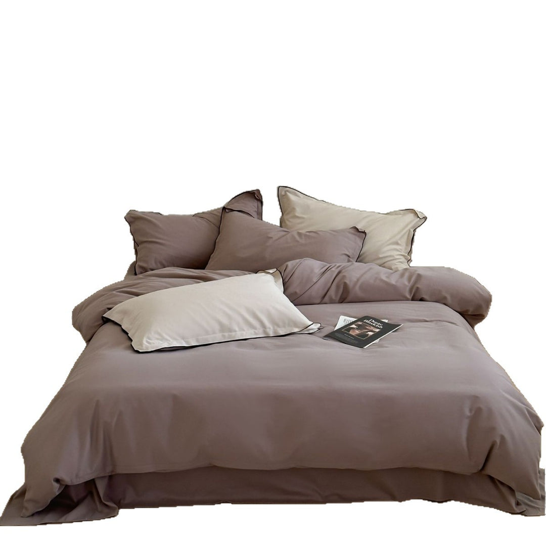 Reversible Cotton Sateen Duvet Cover Set with Contrast Piping and Pillow Shams