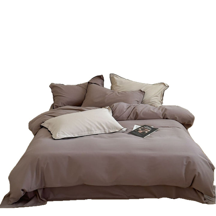 Reversible Cotton Sateen Duvet Cover Set with Contrast Piping and Pillow Shams