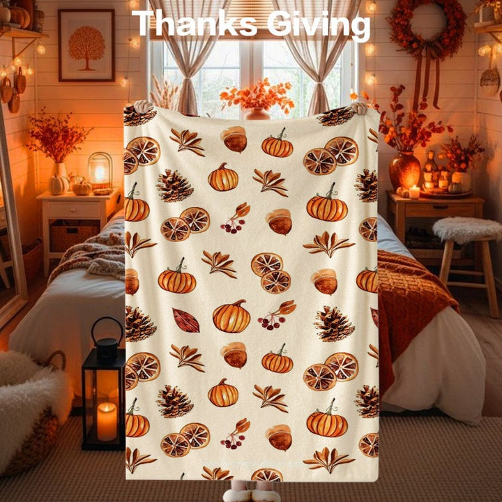 Thanksgiving-Themed Cozy Fleece Blanket
