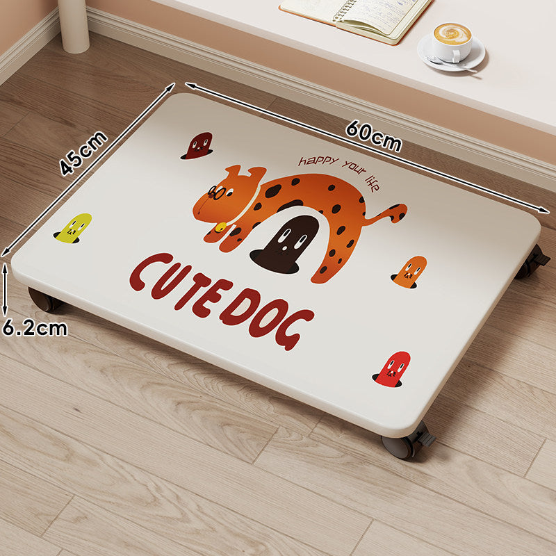 Low-Profile Wheeled Under-Bed Storage Tray with Cartoon Non-Slip Top