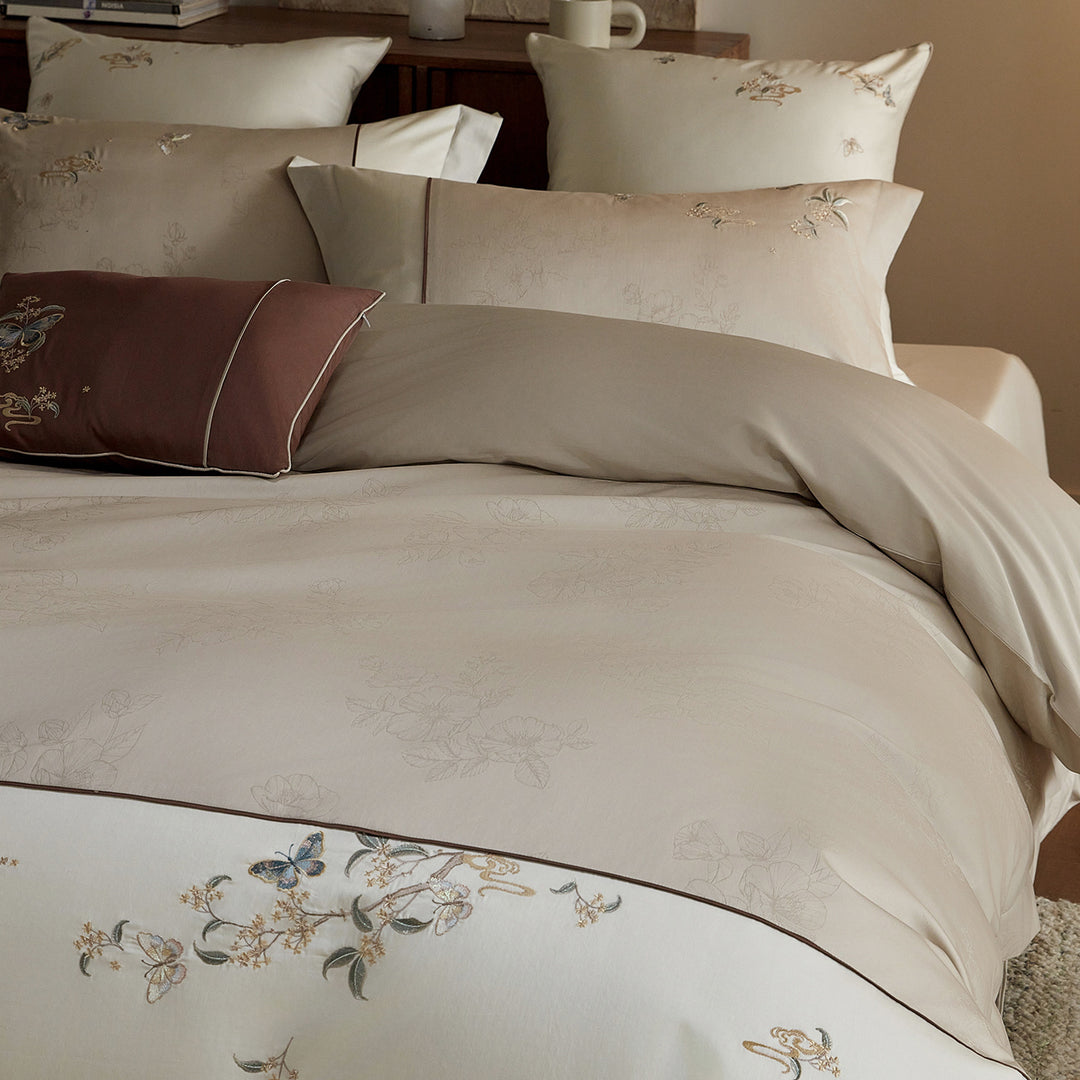 Embroidered Floral Cotton Sateen Duvet Cover Set