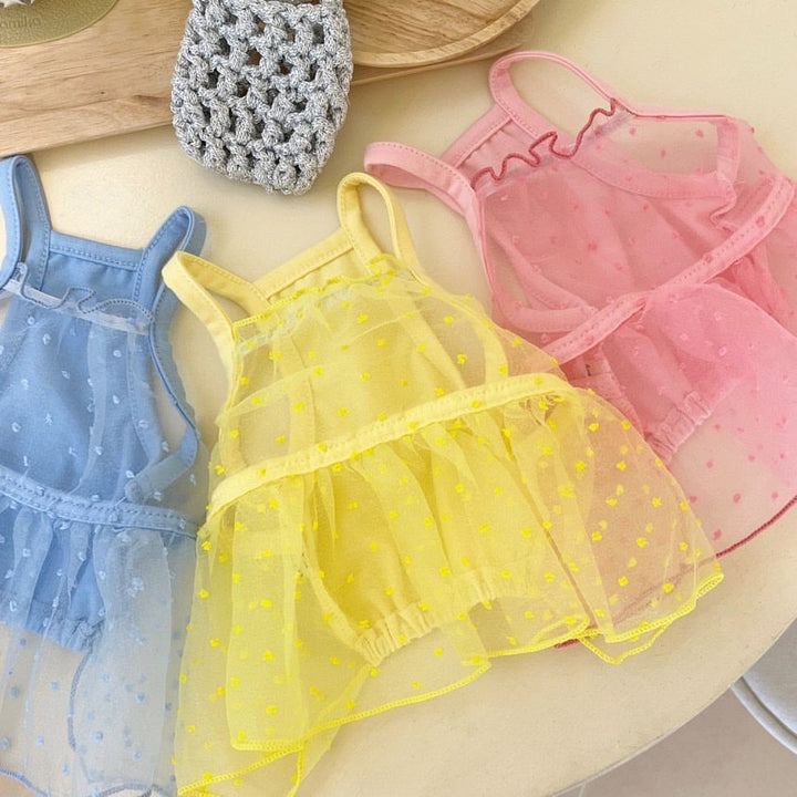 Small Dog Tulle Dot Tutu Dress with Harness Access & Adjustable Back Straps