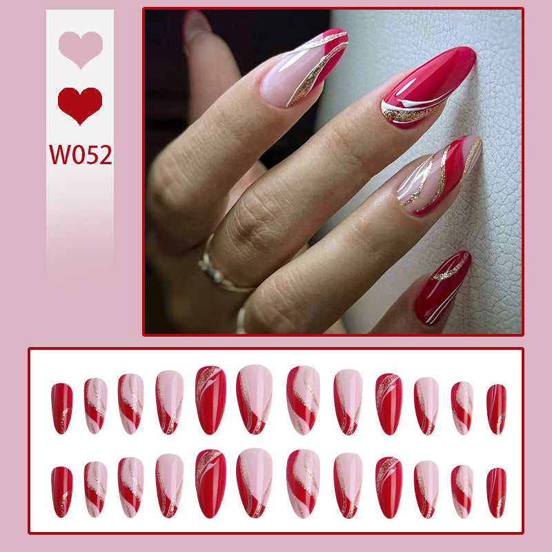 Elegant artificial nails with artistic lines and glitter accents Stornfield