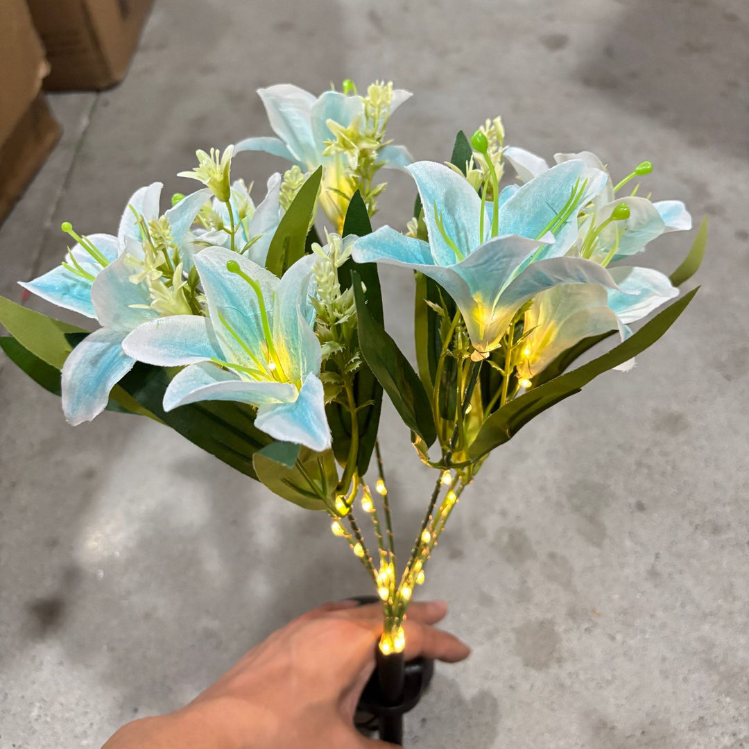 Solar Powered Artificial Lily Garden Stake Lights With Warm LED Fairy String Stornfield