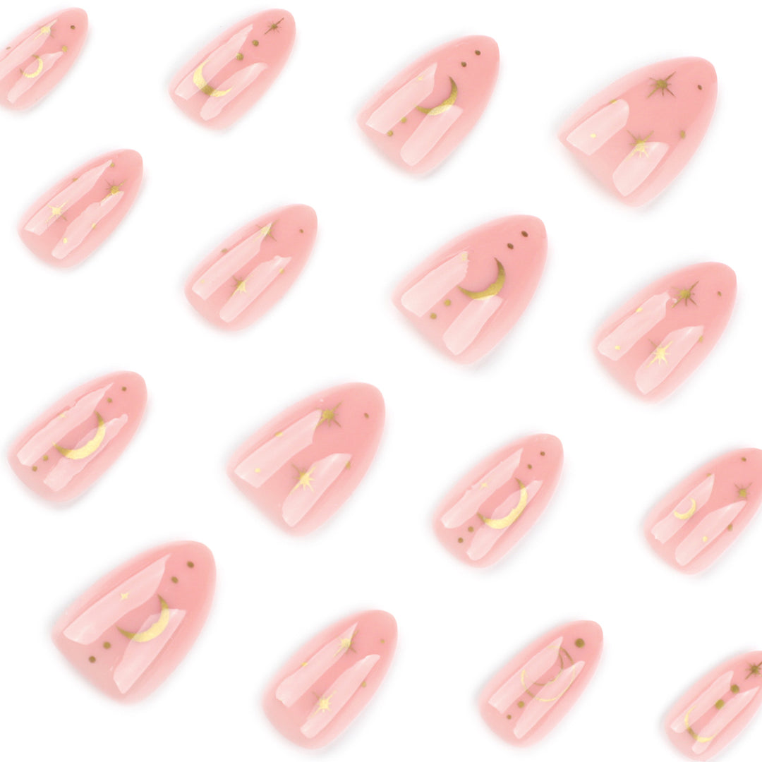 Artful Nail Extensions with Moon-Shaped and Star-Shaped Decorations Stornfield