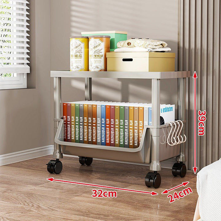 Compact Two-Tier Rolling Utility Cart with Deep Removable Plastic Bins