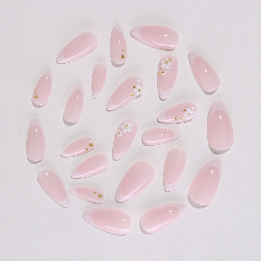 Artificial nail set with elegant floral accents and glitter Stornfield