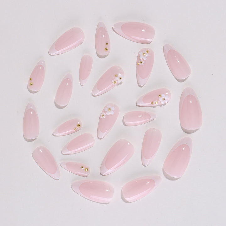 Artificial nail set with elegant floral accents and glitter Stornfield