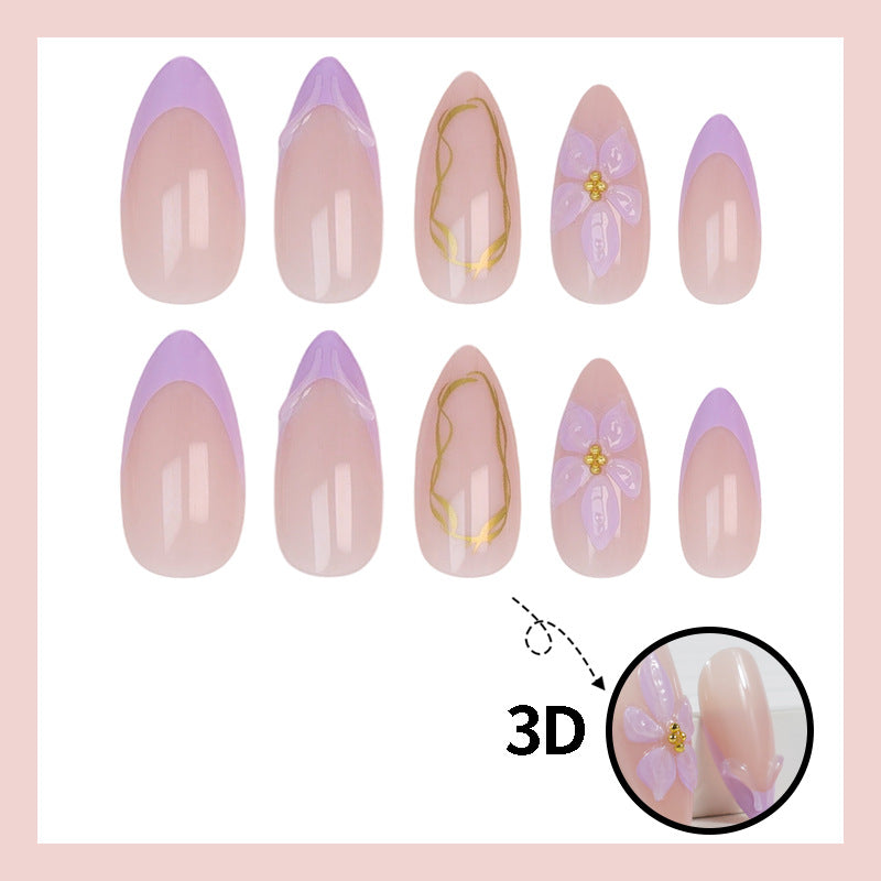 Artificial nail set with delicate floral decorations and elegant shine Stornfield