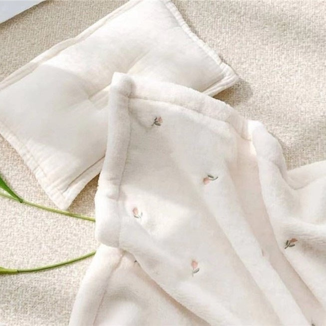 Soft Floral Embroidered Throw Blanket