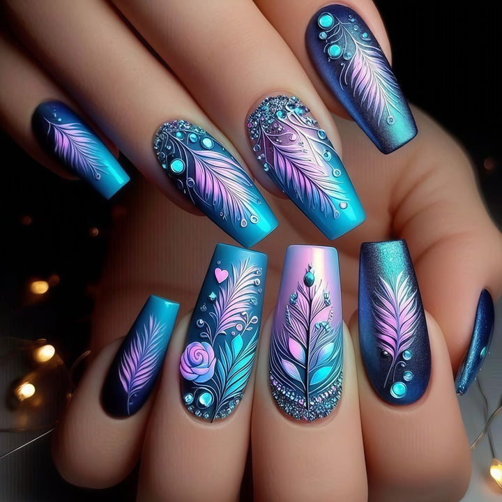 Artistic design nails with feather decoration Stornfield