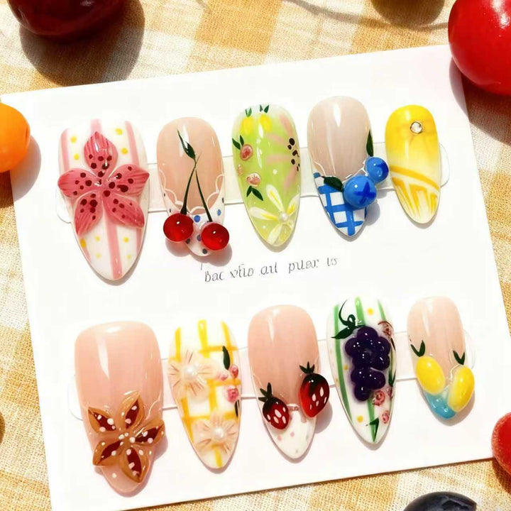 Decorative Press-On Nail Art Set with Floral and Fruit Designs Stornfield