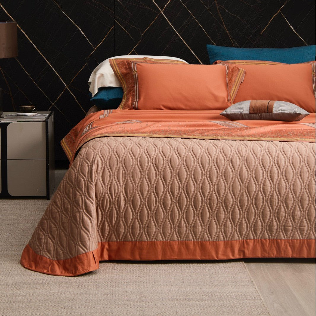 Premium Sateen Bedding Ensemble with Jacquard Stripe Border