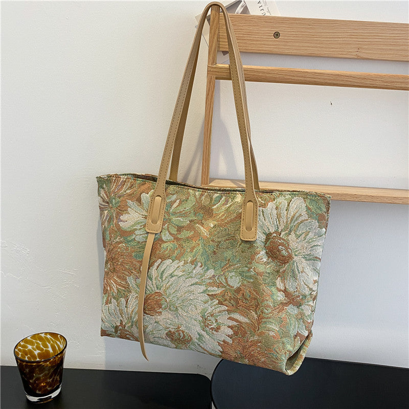 Floral Embroidered Tote Handbag