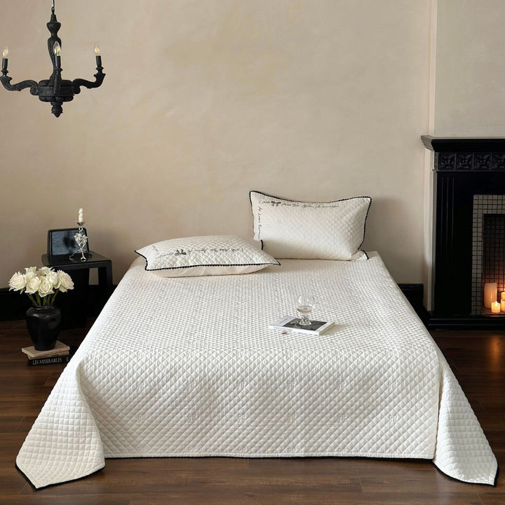 Ruffled Quilted Bedspread Ensemble with Euro Sham, Round Ruffle Accent Pillow & Embroidered Detail