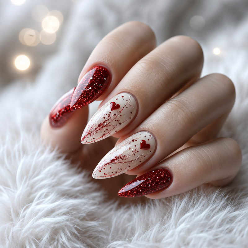 Luxury artificial nails with glitter and heart design Stornfield
