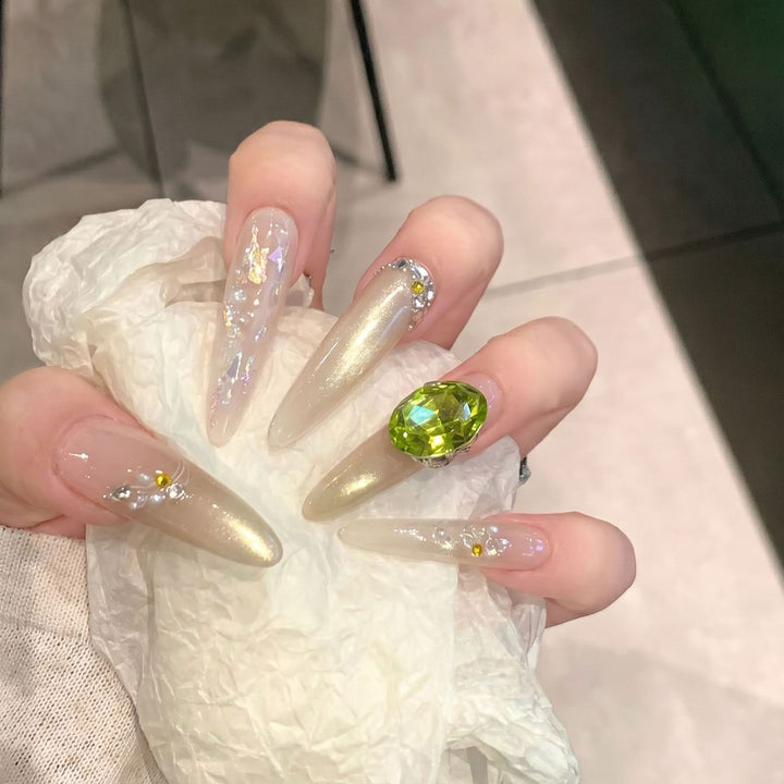 Chic Decorative Stiletto Press-On Nails with Gemstone Accents Stornfield
